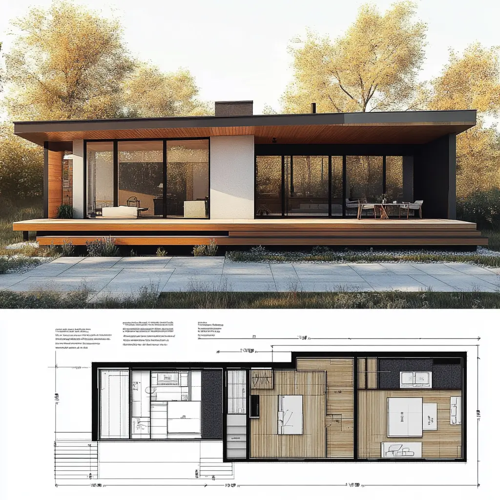 Scandinavian House Floor Plan: 18x9 Meter Rectangular Layout Floor plan of a modern Scandinavian-style house with a 18x9 meter rectangular layout.