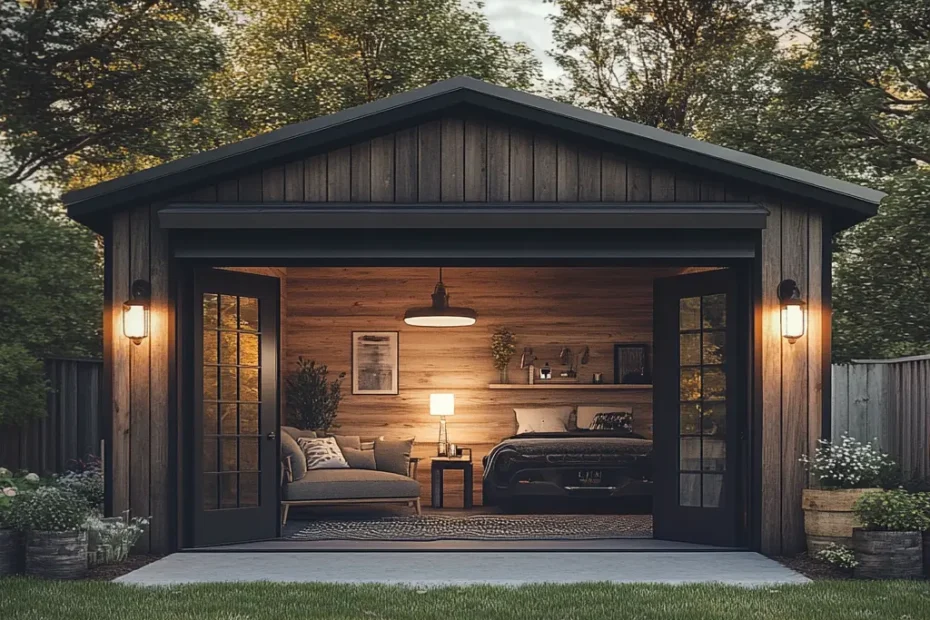 A tiny house conversion with a clapboard exterior and a porch swing, reminiscent of traditional Southern homes.