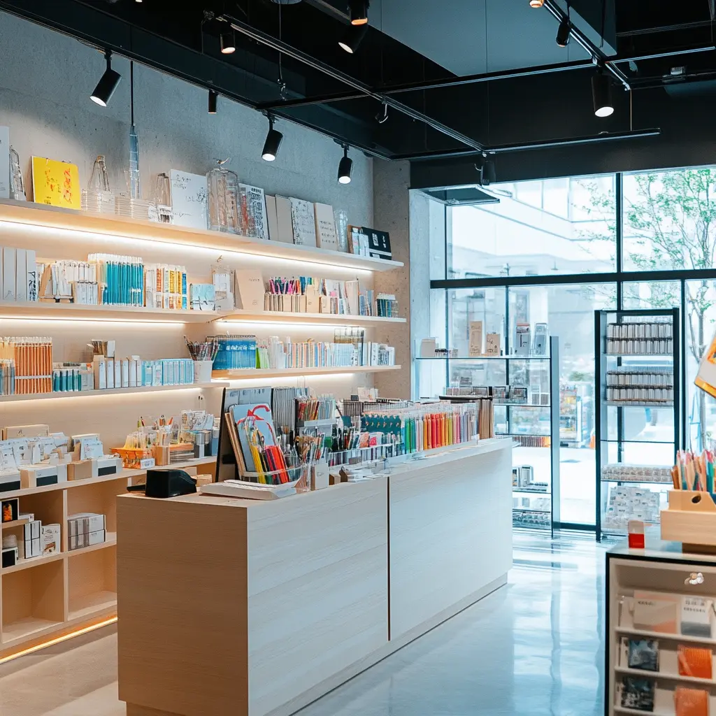 Stylish and Functional Stationery Shop Counters A modern, minimalist stationery shop counter with sleek lines and ample display space.