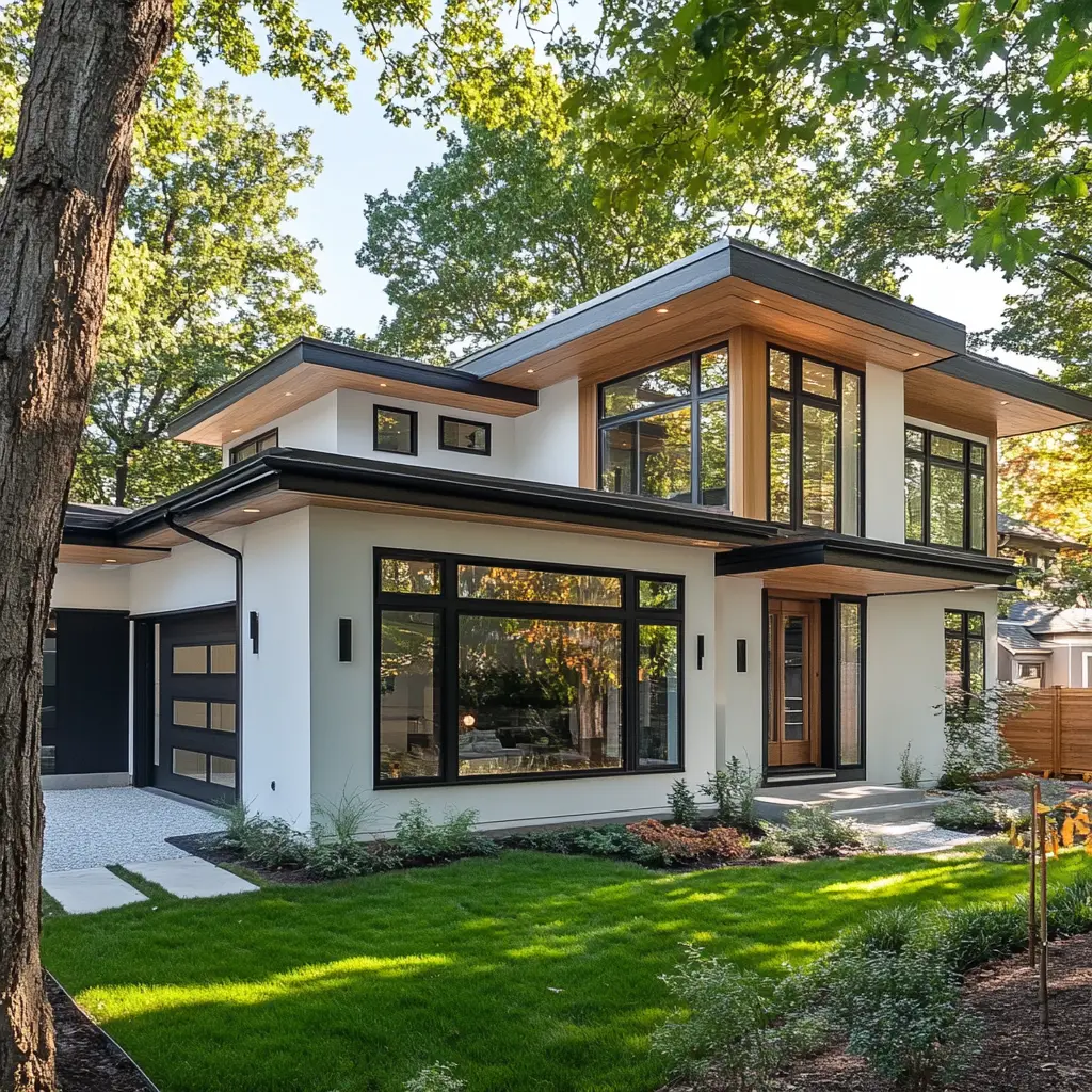 A modern suburban home with an attached ADU, showcasing efficient use of space and elegant design.