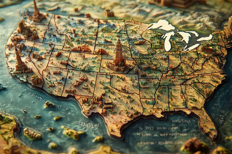 A detailed map of the United States with major cities highlighted, and a zoomed-in section showcasing Jenna's place in California.