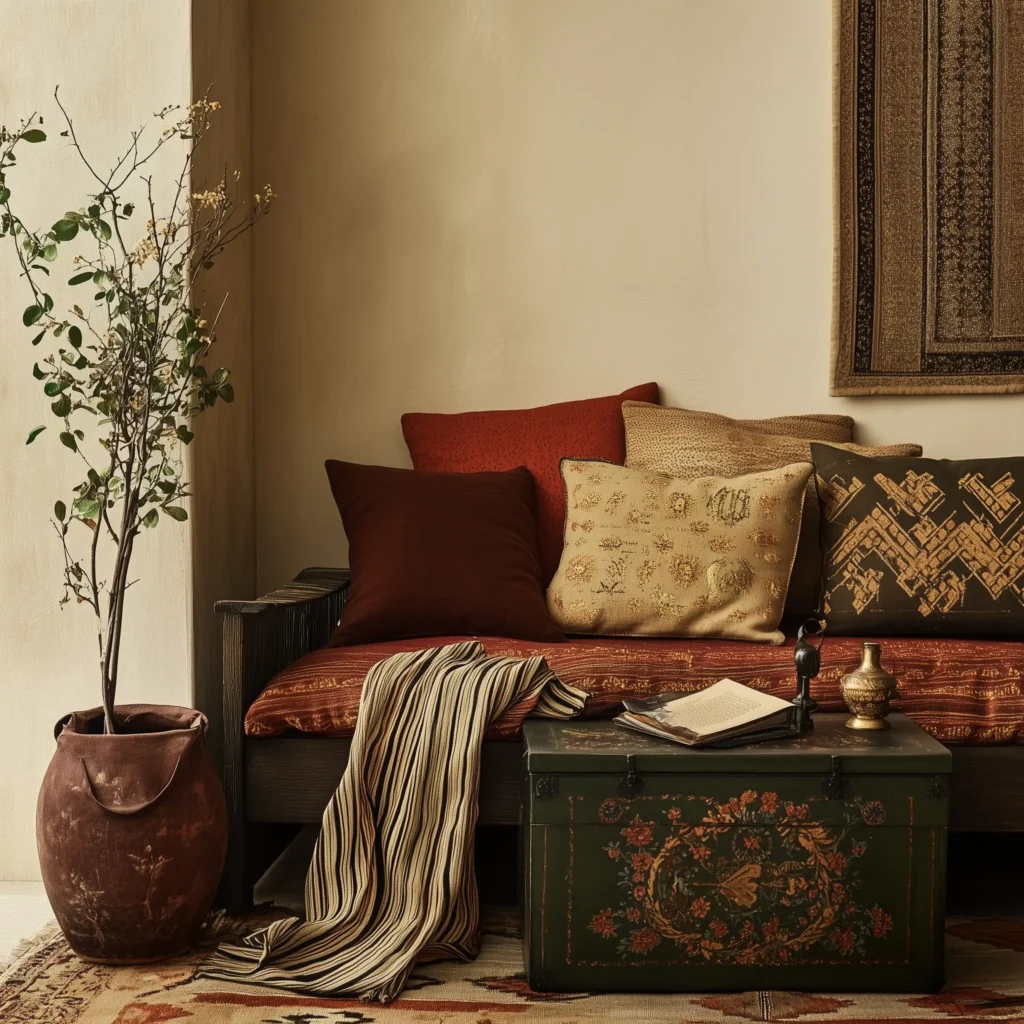 A vintage decorative box with intricate hand-painted details, serving as inspiration for a room design.