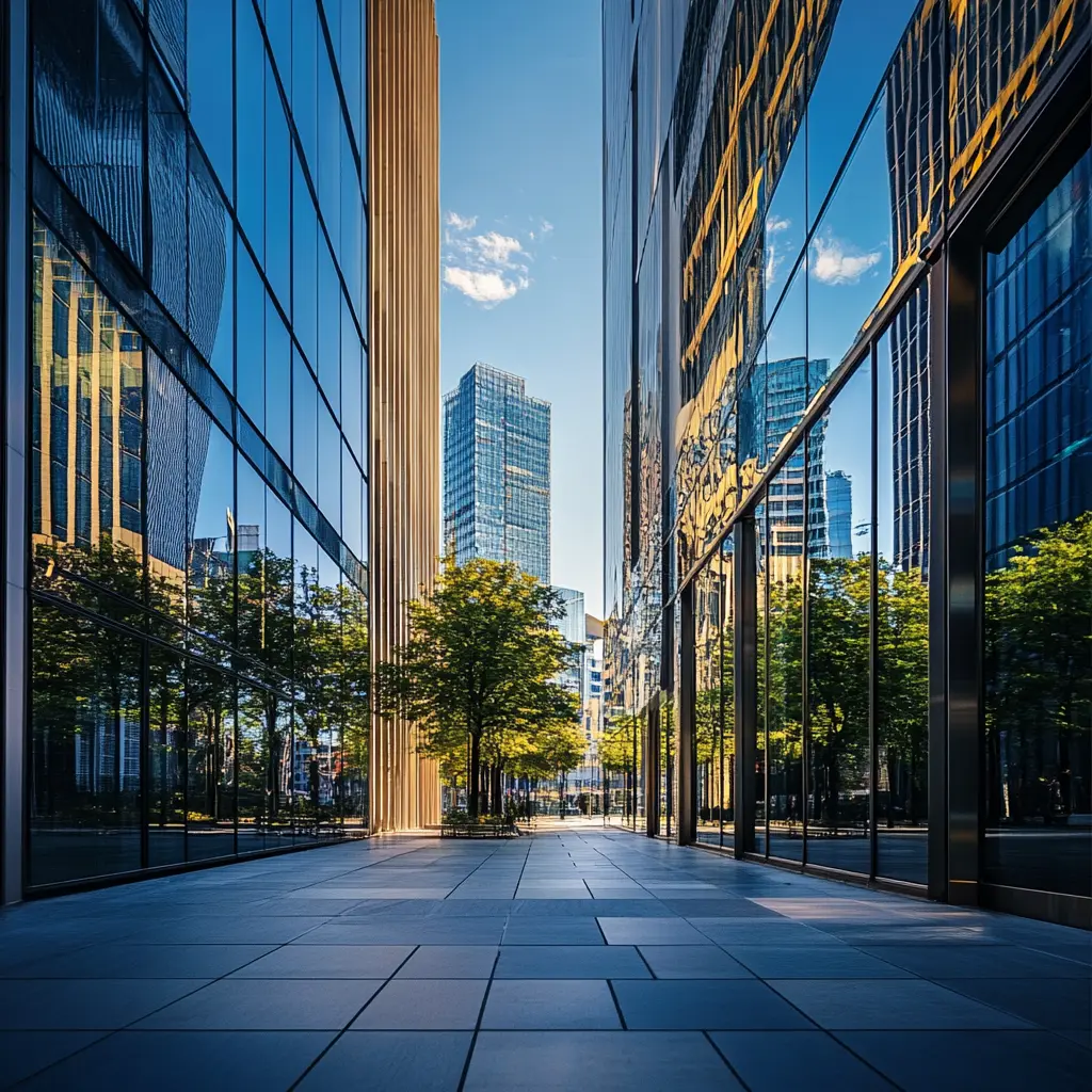 A contemporary business center interior with minimalist design elements commercial lease.