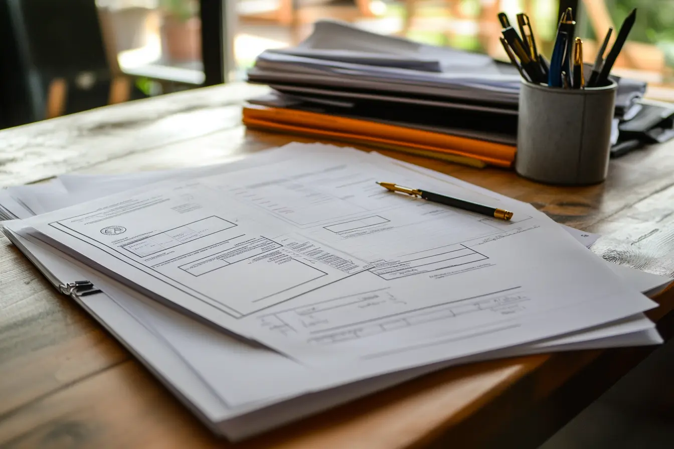 Professional Project Management Services A stack of permits and documents on a desk, symbolizing efficient project management permit.