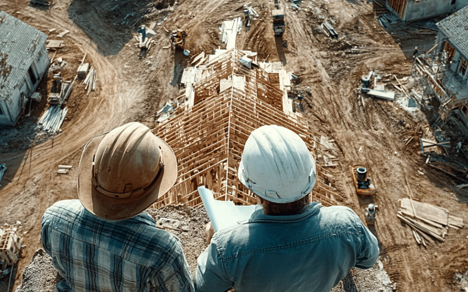 Aerial view of a modern home under construction in Los Angeles.
