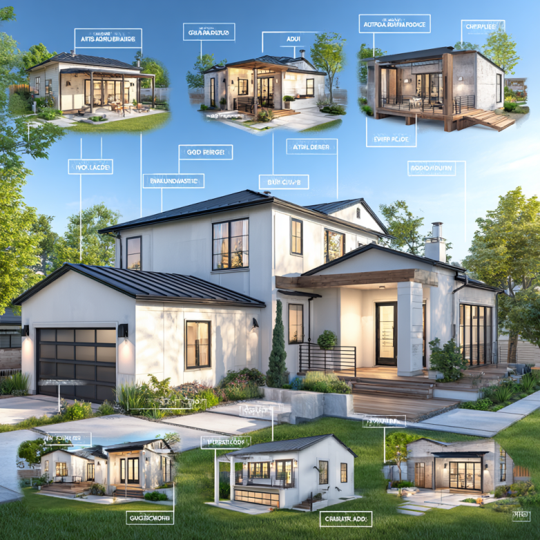 Suburban home with multiple ADU types