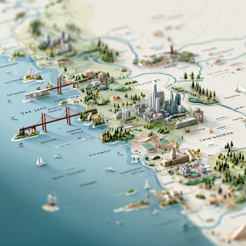 Illustrated map of Northern California cities and Bay Area