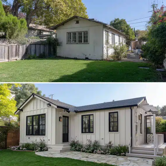 Aerial view showing before and after of an In-Law Suite ADU construction in Los Angeles