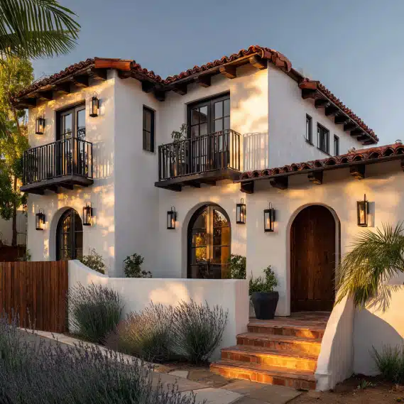Mediterranean style ADU with white stucco and red tile roof in Los Angeles