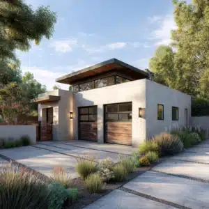 Contemporary ADU with neutral colors and wood accents