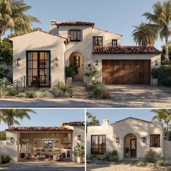 A collection of Mediterranean-style ADU designs with stucco walls and terracotta roofs in Laguna Beach, built by professional ADU contractors.