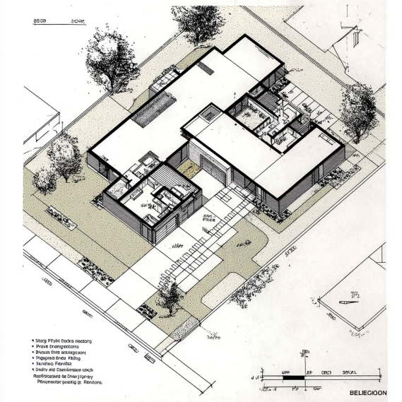 A residential site plan showing property dimensions, house layout, and a north arrow for a building permit.