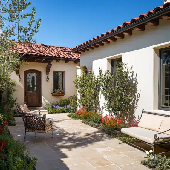 A Mediterranean-inspired In-Law Suite ADU with a clay tile roof and a small patio in Ladera Ranch.