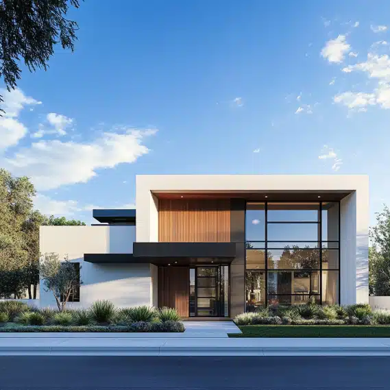 A sleek, modern JADU in California with a flat roof and clean facade, located on a suburban street in Ladera Ranch.
