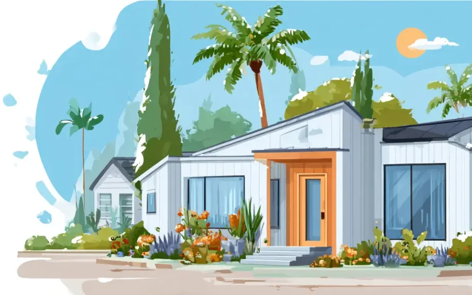 An illustration of a city planner and homeowner discussing a new ADU, representing California's SB 13 zoning law.