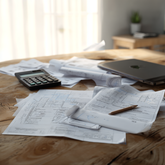Desk with various permit forms and documents, representing the steps to understand an ADU permit cost.