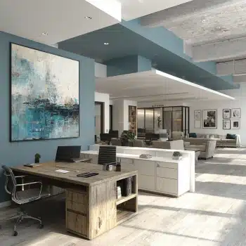 Clean and inspiring commercial interior with natural lighting and Los Angeles style design elements.