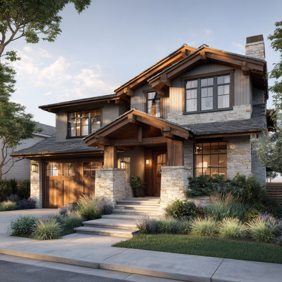 Front view of a modest-sized designing custom home showing a wrought iron balcony and red clay tile roof