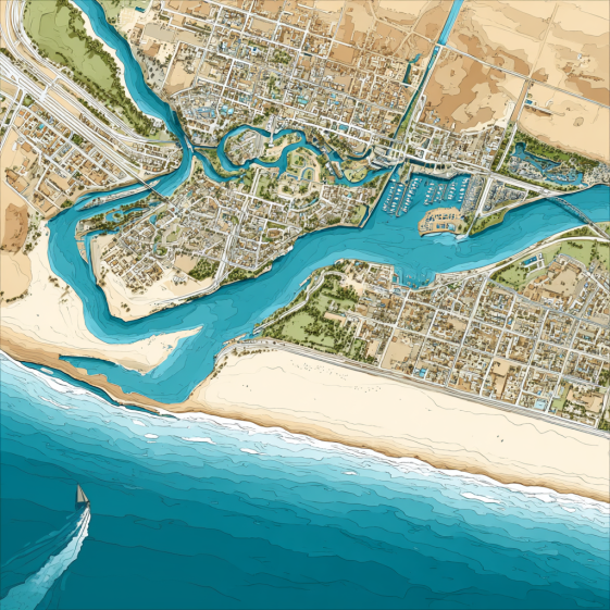 Detailed map of Newport Beach, CA, showing streets, coastline, and ideal locations for designing custom home