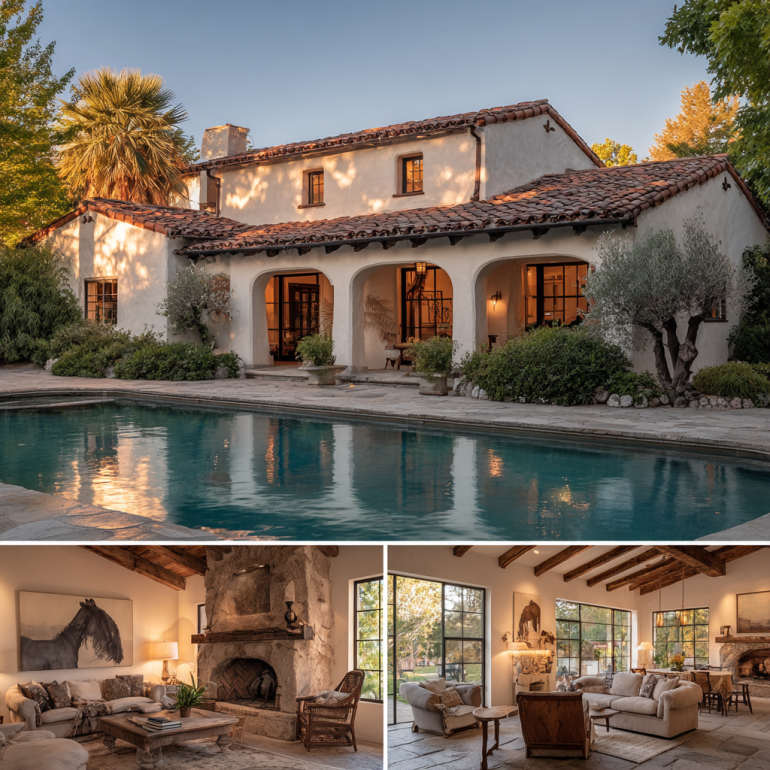 Detailed view showing the seamless indoor-outdoor blend in a custom homes design in Villa Park with a visible pool and living room.