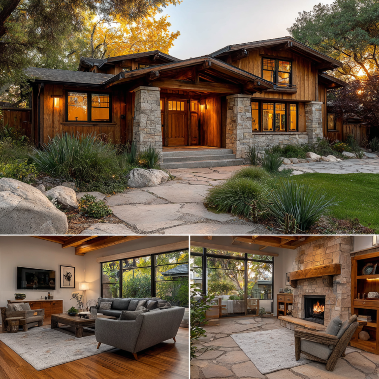 Beautiful stone pathways and native plants in the front garden of a custom homes design in Villa Park, highlighting the natural atmosphere.