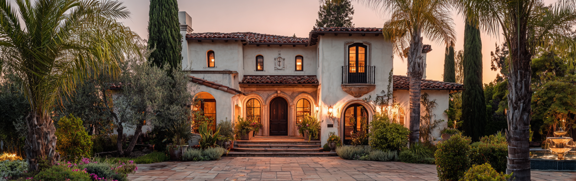 Architectural photography of a Mediterranean-style luxury home, showcasing high-end custom homes design in Villa Park.