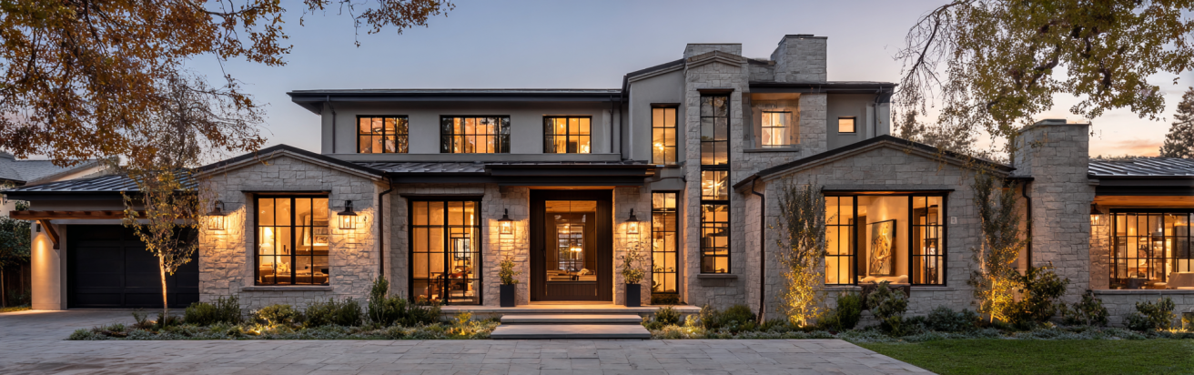 Interior photo of an open-plan living space featuring a neutral palette, wood accents, and clean lines in a custom homes design in Coto de Caza.