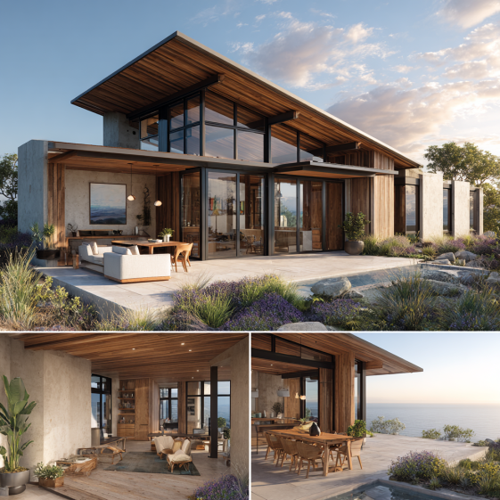 Image highlighting the open transition between the interior living space and the outdoor terrace of a custom homes design in Coto de Caza.