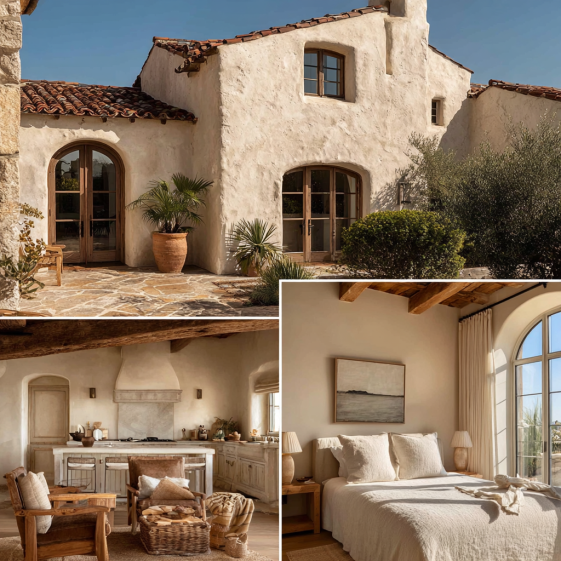 Coastal Mediterranean kitchen with marble countertops, warm wood cabinetry, and brass fixtures in a Custom Home Design in Pacific Palisades.