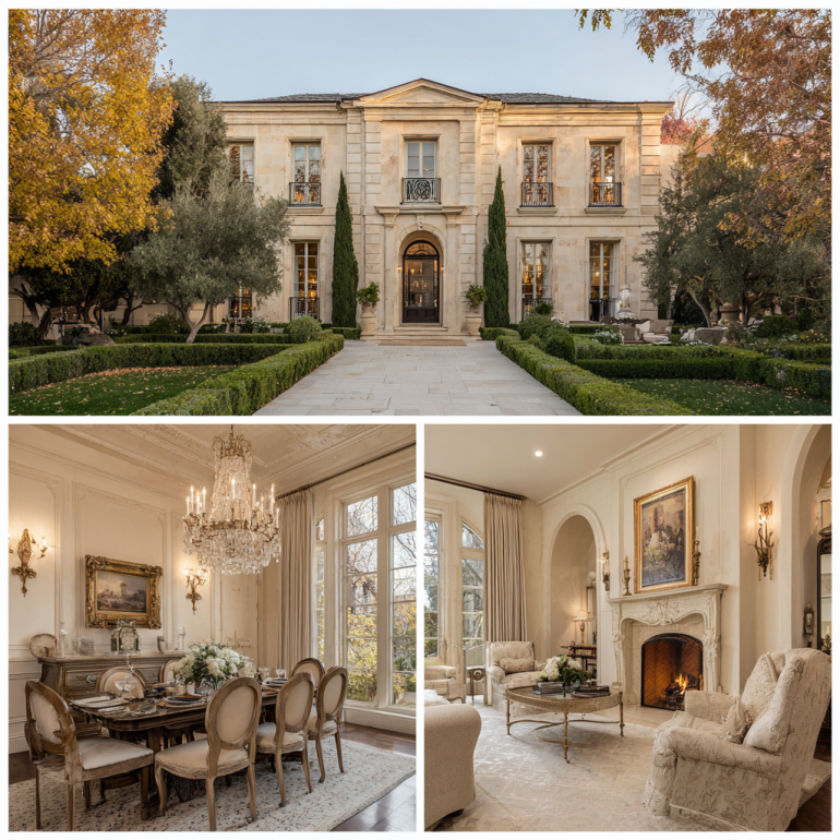 Symmetrical limestone facade of a grand traditional estate, reflecting high-end Custom Home Design in Bel Air.