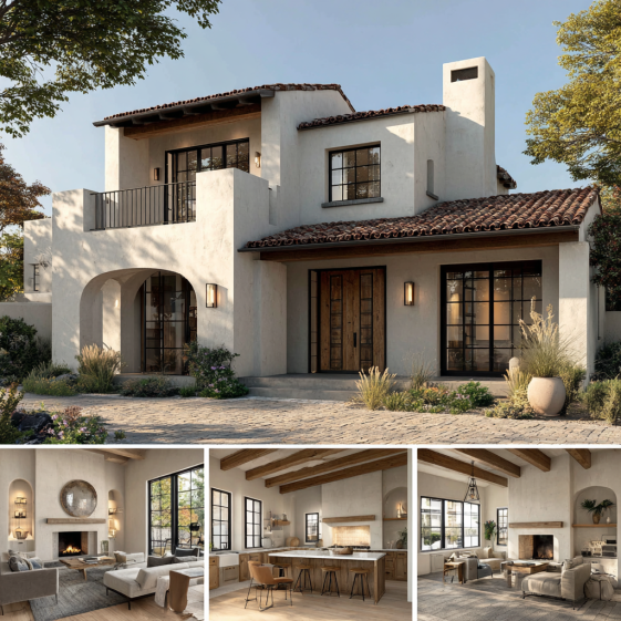 Luxury living room with exposed wood beams in a Custom Home Design in Holmby Hills.