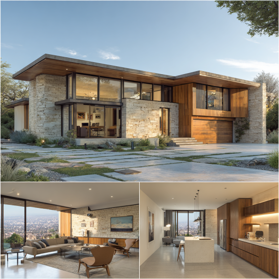 Mid-Century Modern exterior façade of a Custom Home Design in Hollywood Hills.