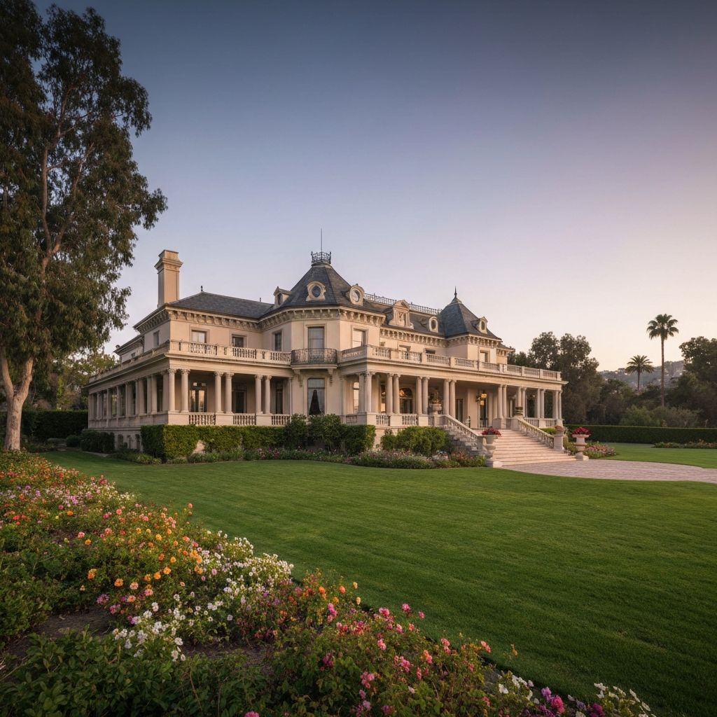 Side view of a modern luxury Custom Home Design in Holmby Hills with dramatic cantilevered architecture and city views.
