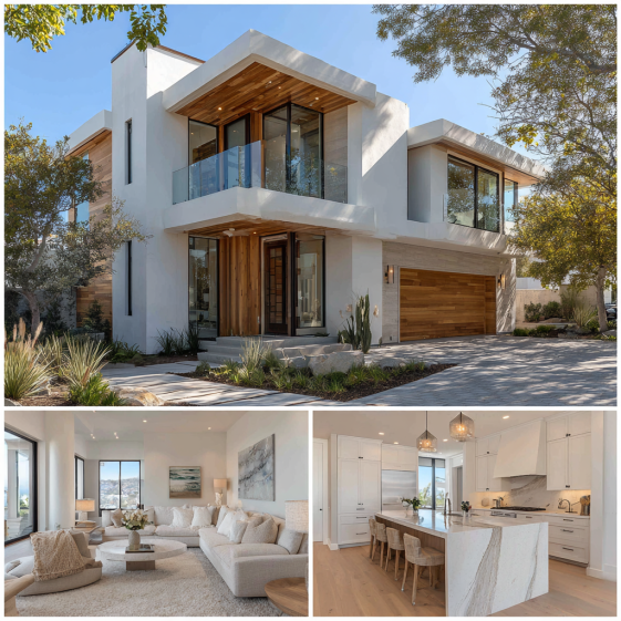 Coastal neutral living room interior with sliding glass walls, linen sofas, and natural textures in a Pacific Palisades Custom Home Design.