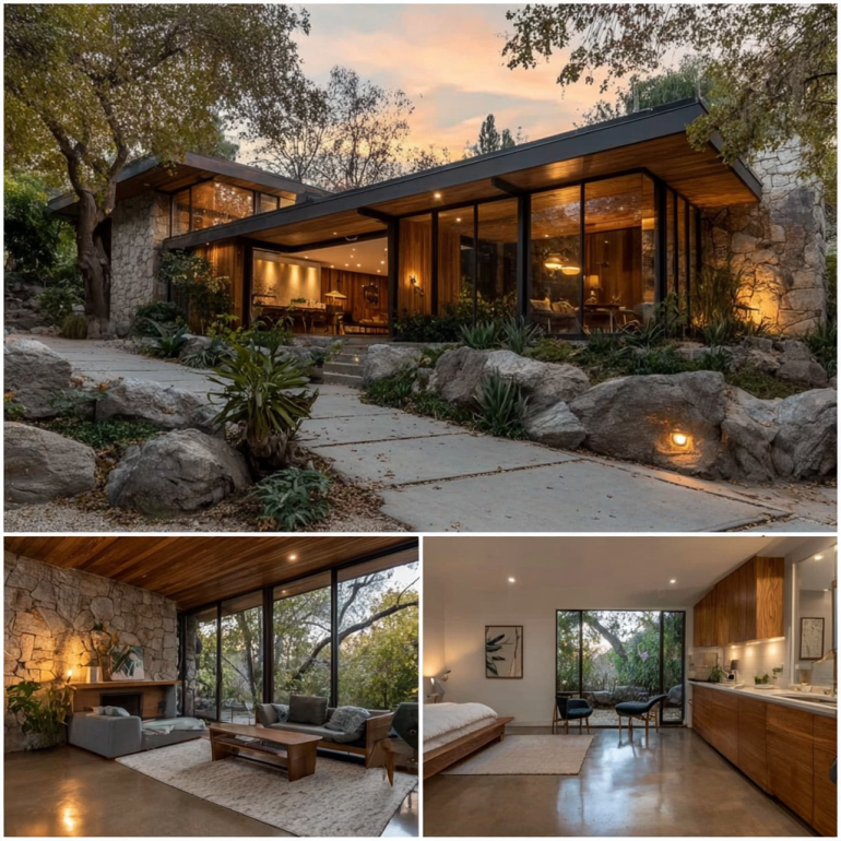 Interior view through large glass windows blending a living space with the outdoors, characteristic of Custom Home Design in Hidden Hills & Calabasas.