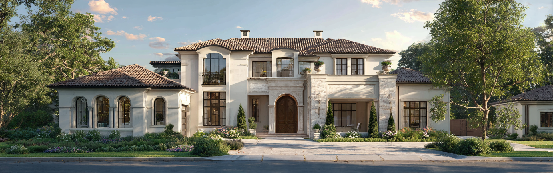 Exterior facade of a luxury Mediterranean estate, a signature custom homes design in Villa Park.
