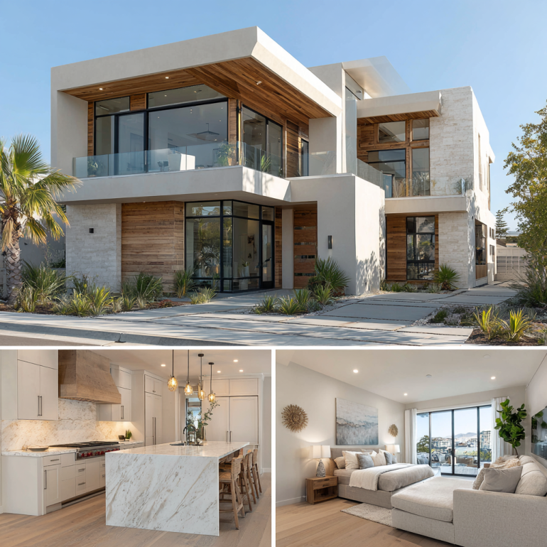Modern coastal exterior facade representing premium custom homes design in Dana Point with ocean views.