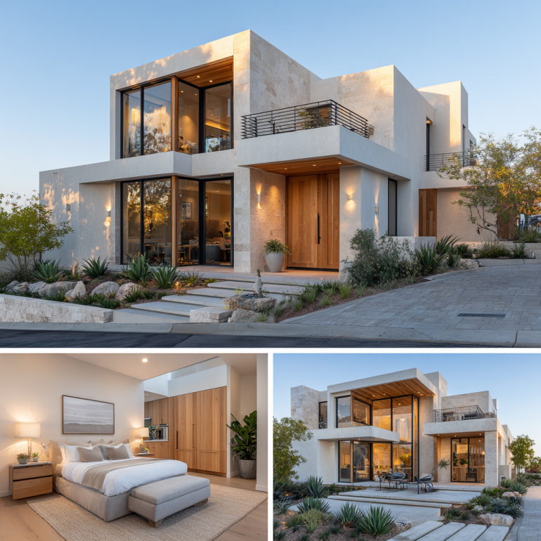 Front facade of a hillside luxury home, a prime example of custom homes design in laguna beach.
