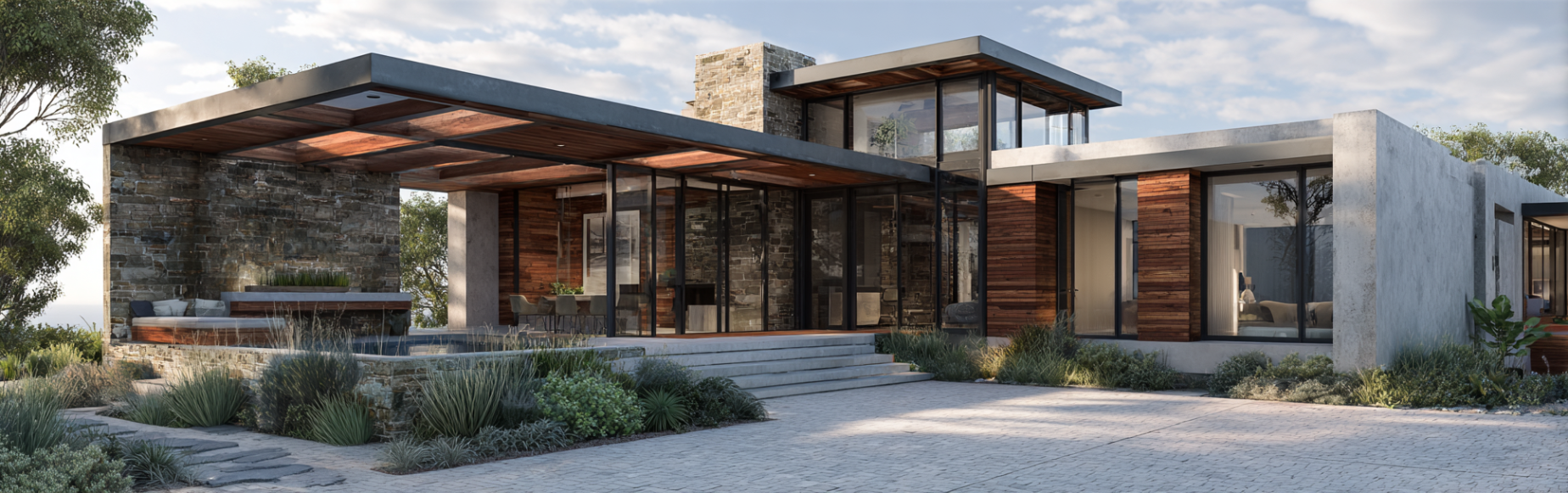 Modern luxury house with glass and steel façade representing custom homes design in Dana Point