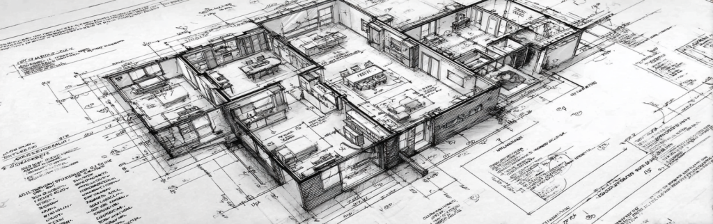 High-resolution architectural technical drawing showing floor plans for a residential remodel.