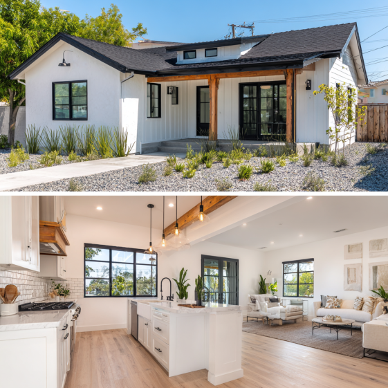Interior of an ADU Anaheim showing an open-concept living area with light wood floors and neutral tones.