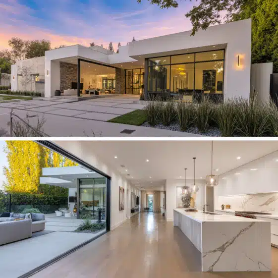 Luxury interior of an adu Beverly Hills featuring a modern kitchen and contemporary furniture