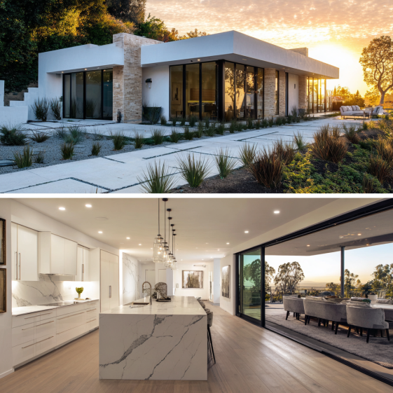 Modern adu Bel-Air with floor-to-ceiling glass windows and a sophisticated open-concept living space