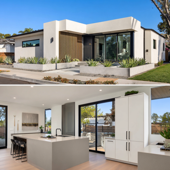 Modern box-style ADU Aliso Viejo with flat roof and black-framed windows.