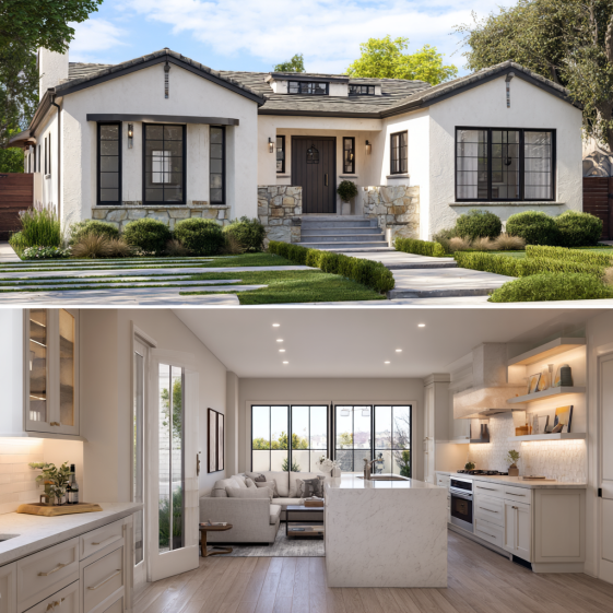Discover this stunning modern craftsman-style ADU in Arcadia, California, featuring white stucco, stone accents, and a classic gable roof.