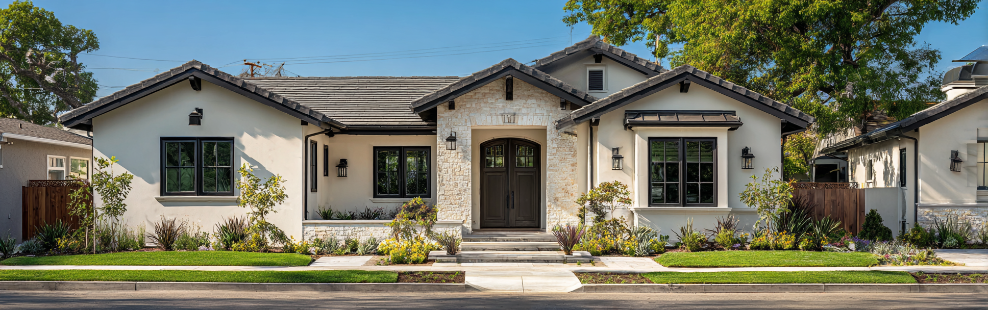 Modern craftsman style ADU in Arcadia California with white stucco and stone accents.
