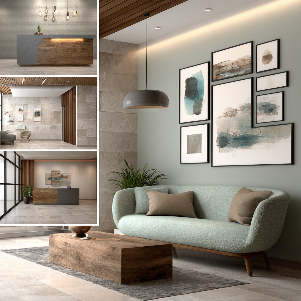 Modern medical clinic reception and waiting area designed by office interior designers in Agoura Hills