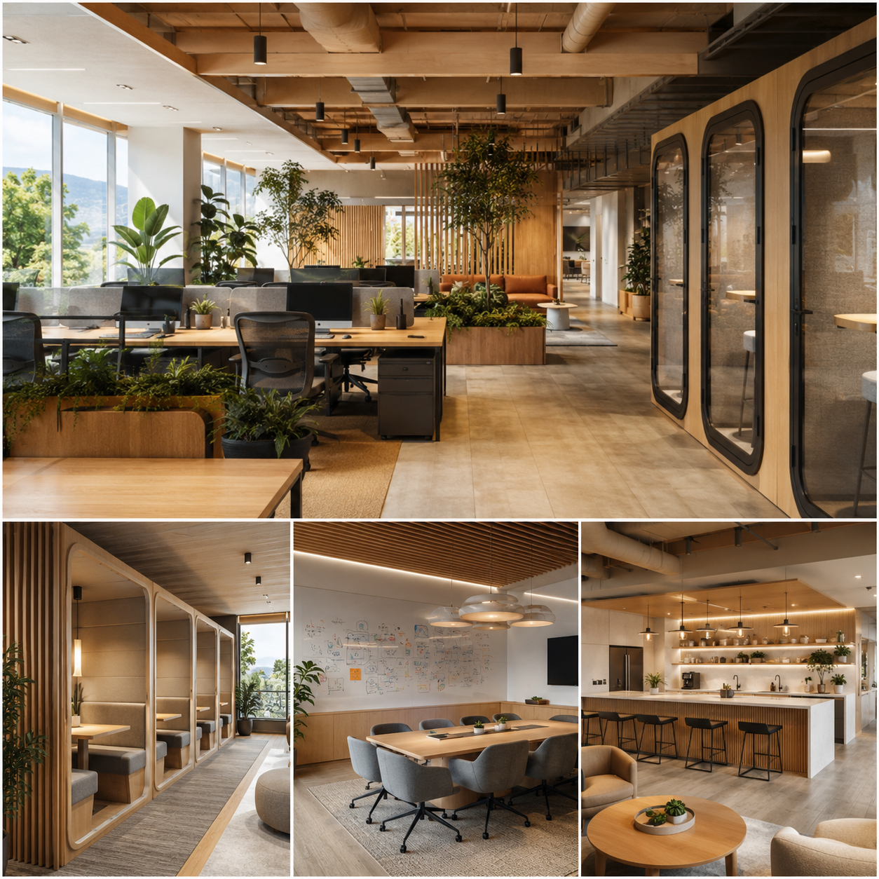Contemporary 4-image office interior collage showcasing work by office interior designers in Aliso Viejo