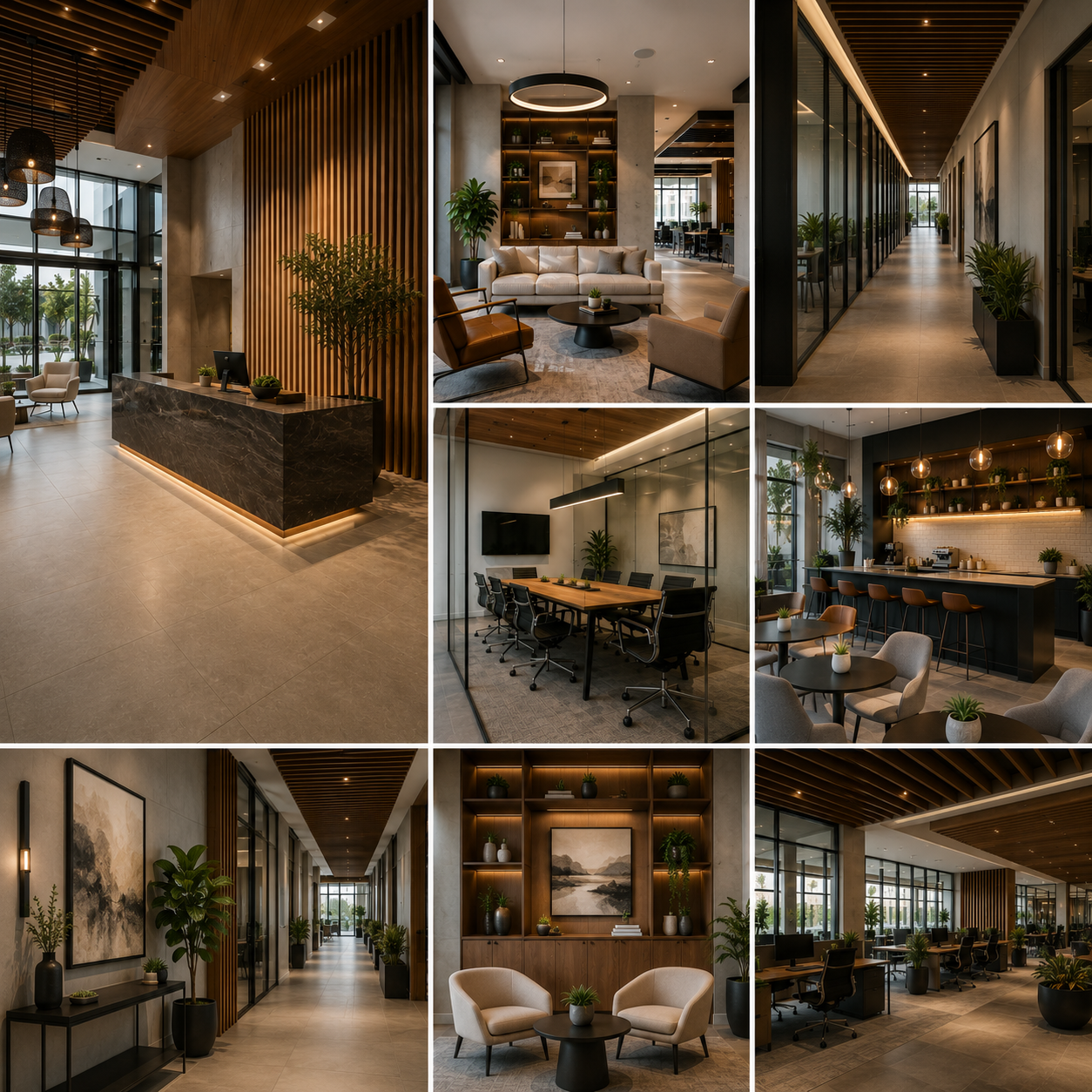 Sleek commercial storefront and glass office facade by office interior designers in Agoura Hills