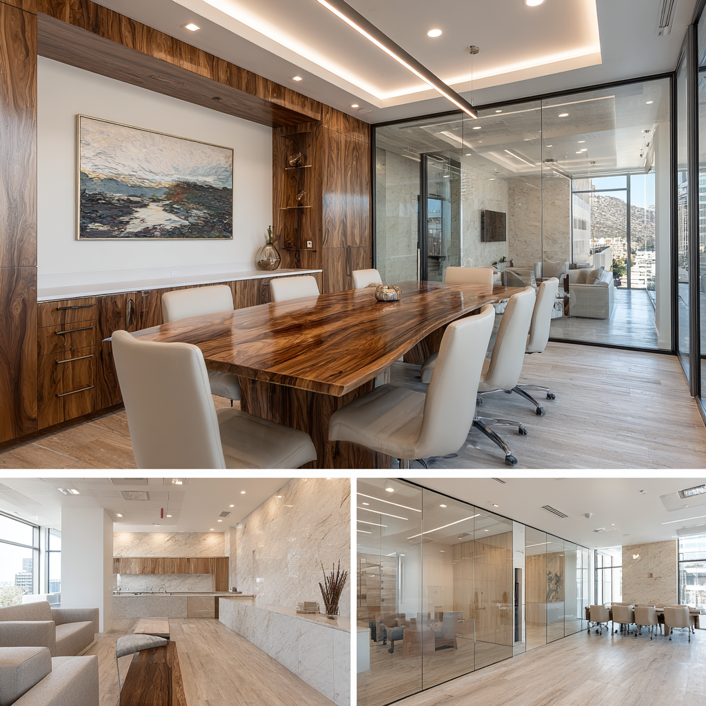 Minimalist commercial office collage for professional firms by office interior designers in Aliso Viejo